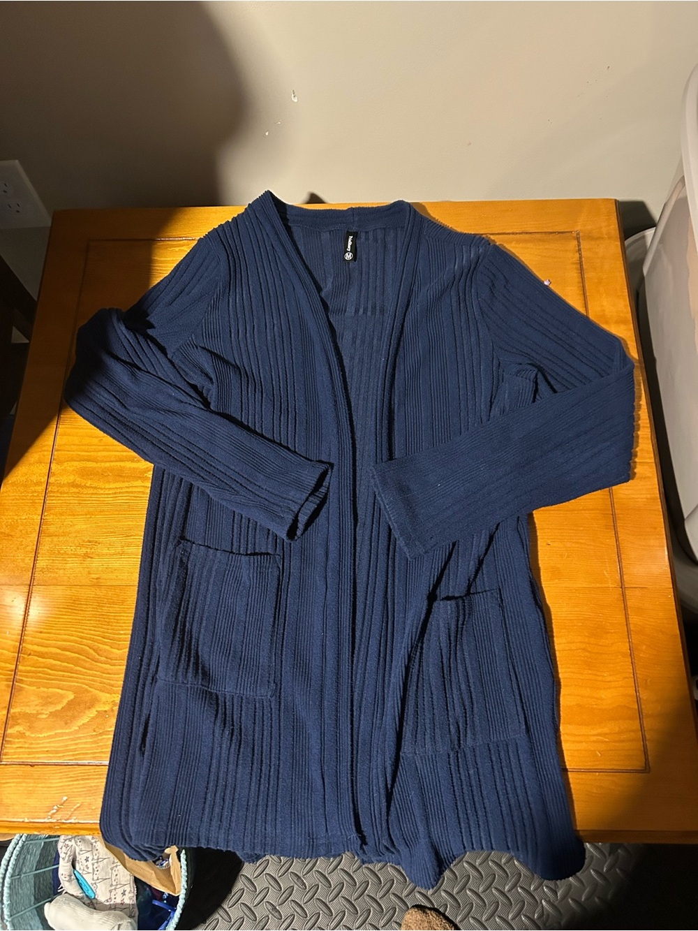 (3/$10) Women's Navy Ribbed Open-Front Cardigan Sweater